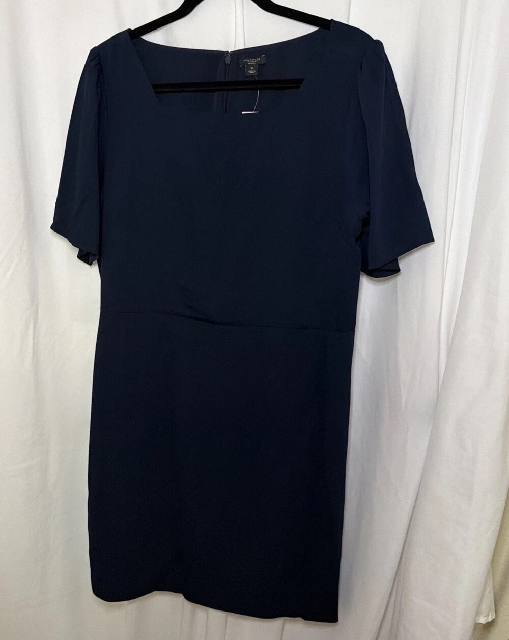 NEW: Ann Taylor Sheath Dress, Navy, Size 12 Petite Square Neck And Open Sleeves